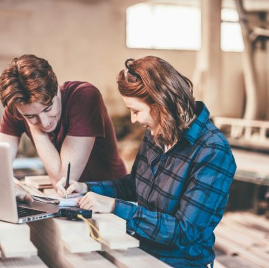 Two young people in joinery