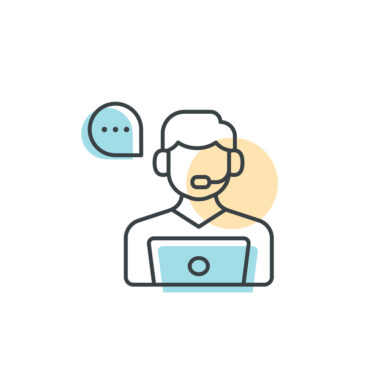 Call center worker line icon. Vector illustration of call center worker with speech bubble. Editable stroke.